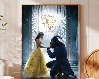 Póster de La Bella y la Bestia de Disney, Póster de la Princesa Bella, Póster clásico de pareja de Disney, Arte de pared, Decoración del hogar, Decoración de habitaciones