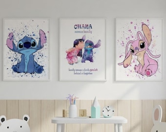 Póster de la película Stitch Ohana, fiesta de Lilo y Stitch, regalo de cumpleaños de Disney para amigos, familiares y mujeres, decoración de póster de Walt Disney