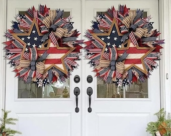 2D Flat 2026 Patriotic Wreaths Wooden for Front Door 250th Anniversary Decorations, 4th of July Door Decor, USA Anniversary Door Hanger