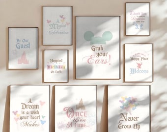 Disneyland Theme Birthday Party Poster, Disney Mickey Castle Balloon Poster, Disneyland Printable, Magic Kingdom Poster, Home Decoration