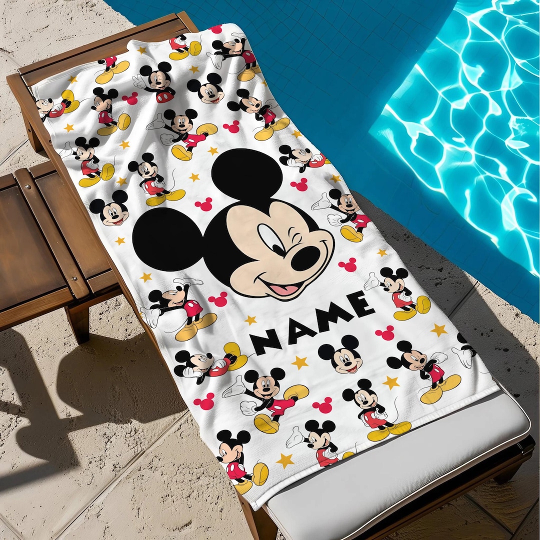 Mickey Mouse Custom Name Beach Towel, Mickey Bath Towel, Pool Towel