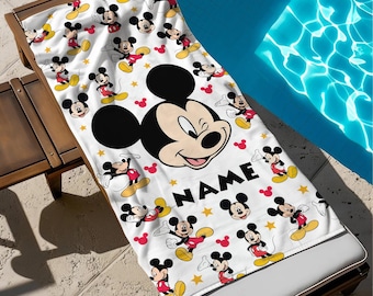 Mickey Mouse Custom Name Beach Towel, Mickey Bath Towel, Pool Towel, Disneyland Gift For Kid, Kids Beach Towel, Summer Vacation