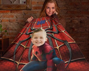 Personalized Photo Spiderman Blanket, Custom Name Spider-Man Blanket, Peter Parker Blanket, Marvel Avengers Blanket