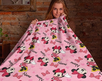 Customized Name Minnie Mouse Blanket, Disney Minnie Baby Blanket, Gift For Kids, Birthday Gift, Disneyland Blanket