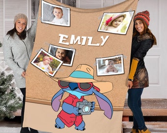 Personalized Name Disney Stitch Blanket, Custom Photo Blanket, Lilo and Stitch Blanket , Ohana Means Family, Stitch Birthday Gifts