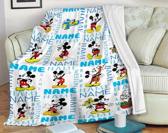 Personalized Name Baby Mickey Blanket, Disney Mickey Fleece Mink Sherpa Blanket, Magic Kingdom Blanket, Custom Name Blanket