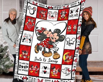 Custom Couple Name Mickey And Minnie Blanket, Mickey Mouse Blanket, Disney Couple Blanket, Valentine Gift For Boyfriend Girlfriend