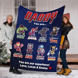 Personalized Marvel Daddy You Are Blanket, Custom Avengers Dad Blanket, Fathers Day Blanket, Gift From Kids