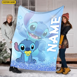 Personalized Disney Stitch Blanket, Stitch Fleece Mink Sherpa Blanket, Lilo and Stitch Blanket, Stitch Birthday Gifts, Newborn Toddler Gift