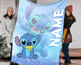 Personalized Disney Stitch Blanket, Stitch Fleece Mink Sherpa Blanket, Lilo and Stitch Blanket, Stitch Birthday Gifts, Newborn Toddler Gift