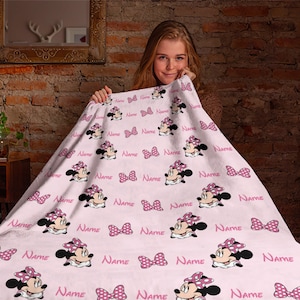 Customized Name Disney Minnie Blanket, Minnie Mouse Fleece Blanket, Disney Christmas Gift For Kids, Birthday Gift, Disneyland Blanket