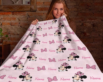 Customized Name Disney Minnie Blanket, Minnie Mouse Fleece Blanket, Disney Christmas Gift For Kids, Birthday Gift, Disneyland Blanket