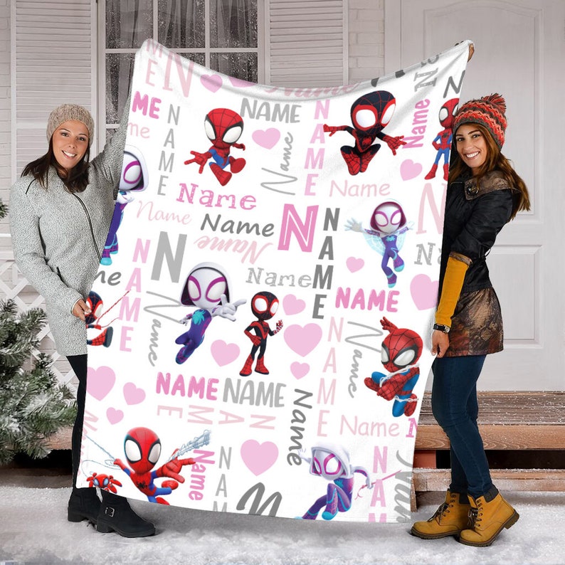 Customized Spidey and His Amazing Friends The Spider Gwen Fleece Blanket, Spiderman Blanket, Cartoon Spidey Baby Blanket Anniversary Gift image 1