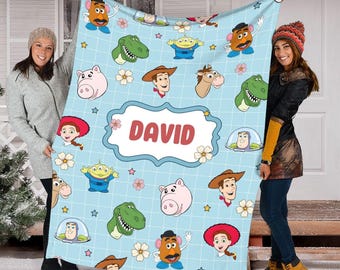 Toy Story Characters Blanket With Custom Name, Buzz Lightyear, Woody, Jessie, Rex, Slinky, Toy Story Blanket, Disneyland Blanket