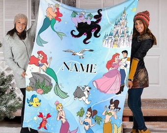 Custom Name The Little Mermaid Blanket, Princess Ariel Blanket, Disney Fleece Mink Sherpa Blanket, Birthday Gift, Baby Throw Blanket