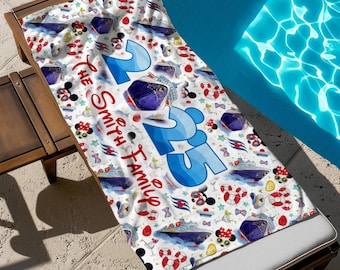 Personalized Family Trip Disney Cruise 2025 Beach Towel, Mickey & Friends Cruise Trip Bath Towel, Pool Towel, Summer Vacation
