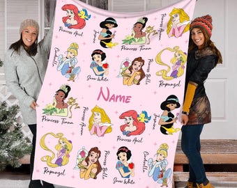 Personalized Name Disney Princess Blanket, Disney Characters Blanket, Princess Squad Blanket, Birthday Gifts, Magic Kingdom Blanket