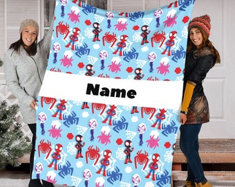Personalized Name Spidey and His Amazing Friends Blanket, Spiderman Blanket, Cartoon Spidey Baby Blanket Anniversary Gift,Fleece Mink Sherpa