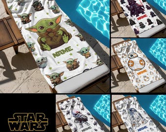Personalized Name Star Wars Characters Beach Towel, Star Wars Bath Towel, Pool Towel, Darth Vader Gift, Kids Beach Towel, Custom Name Towel