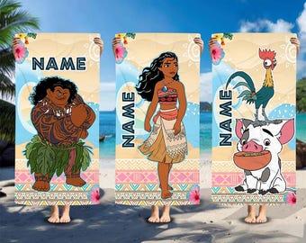 Personalized Disney Moana Movie Beach Towel, Moana Pua Maui Bath Towel, Moana Characters Tropical Towel, Summer Towel, Disney Beach Towel