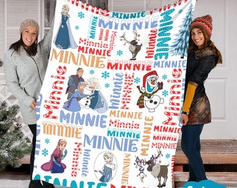 Christmas Disney Frozen Characters Blanket, Custom Name Blanket, Princess Elsa Blanket, Frozen Blanket, Birthday Blanket