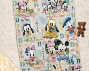 Custom Name Mickey And Friends Baby Blanket, Mickey Mouse Blanket, Disney Movie Couch Sofa Blanket, Pluto, Goofy, Daisy, Gift For Birthday
