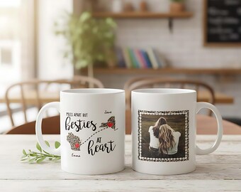 Besties At Heart Leopard Photo Personalized Coffee Mug, Personalized Coffee Mug Gift, Personalized State Map Cup, Picture Besties Cup