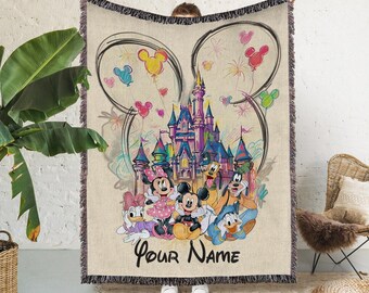 Customized Name Mickey And Friends Woven Blanket, Mickey Head Blanket, Disney Mickey Mouse Tapestry, Disney Woven Blanket, Disney Sofa Throw