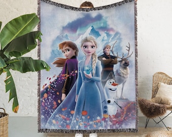 Manta tejida vintage de Frozen, manta tejida de la princesa Elsa, tapiz de Elsa de Disney, manta tejida de Disney, manta de sofá de Disney