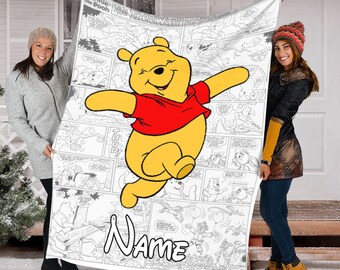 Personalized  Name Disney Pooh Blanket , Winnie The Pooh Fleece Mink Sherpa Blanket, Custom Name Blanket, Magic Kingdom Blanket
