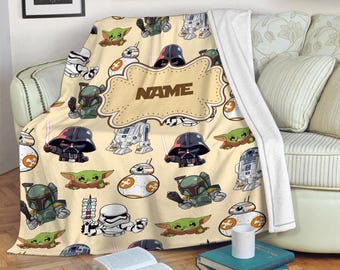 Personalized Star Wars Characters Blanket, Custom Name Blanket, Disney Star Wars Blanket, Gift For Kid, Baby Shower Gift, Birthday Gift
