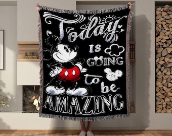 Mickey Today Is Going To Be Amazing Blanket, Mickey Mouse Woven Blanket, Disney Mickey Tapestry, Disney Woven Blanket, Disney Sofa Throw