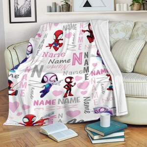 Customized Spidey and His Amazing Friends The Spider Gwen Fleece Blanket, Spiderman Blanket, Cartoon Spidey Baby Blanket Anniversary Gift image 2