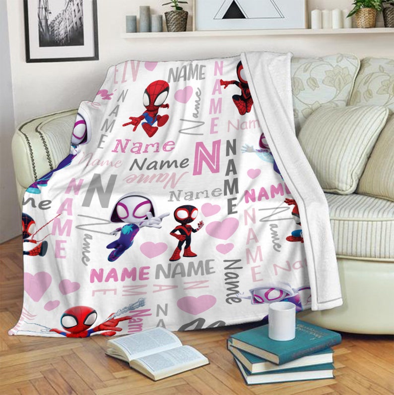 Customized Spidey and His Amazing Friends The Spider Gwen Fleece Blanket, Spiderman Blanket, Cartoon Spidey Baby Blanket Anniversary Gift image 2