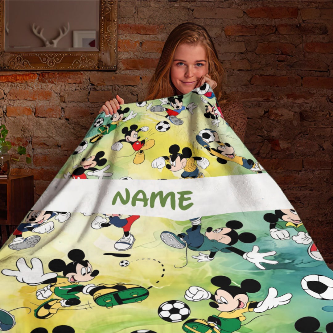 Mickey Play Soccer Blanket, Personalized Name Mickey Blanket, Mickey ...