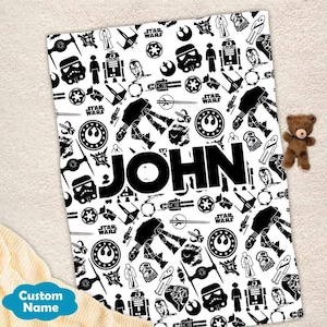 Custom Name Star Wars Symbol Blanket, Personalized Star Wars Characters Blanket, Birthday Gift, Disney Star Wars Blanket