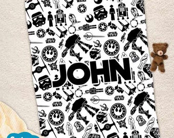 Custom Name Star Wars Symbol Blanket, Personalized Star Wars Characters Blanket, Birthday Gift, Disney Star Wars Blanket