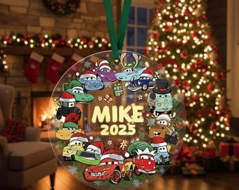 Custom Character Lightning McQueen Tow Mater, Personalized Disney Cars Acrylic Christmas Ornament for Kids, Disney Christmas Ornament