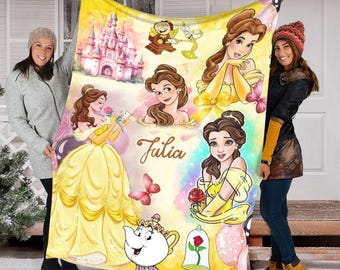 Personalized Name Princess Belle Blanket, Beauty And The Beast Blanket, Baby Birthday Gift Home Decor, Baby Throw Blanket