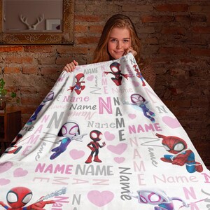Customized Spidey and His Amazing Friends The Spider Gwen Fleece Blanket, Spiderman Blanket, Cartoon Spidey Baby Blanket Anniversary Gift image 5