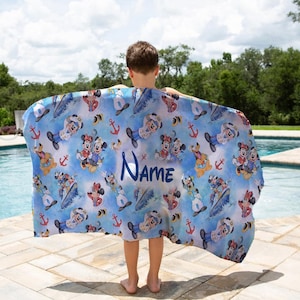 Customize Name Disney Cruise Beach Towel, Mickey & Friends Cruise Trip Bath Towel, Disney Trip Towel, Pool Towel, Summer Vacation