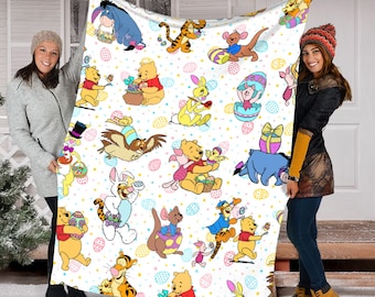 Pooh And Friends Easter Day Blanket, Pooh Bear Blanket, Winnie The Pooh Blanket, Easter Bunny Blanket, Tigger Piglet Eeyore Blanket