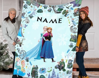 Personalized Name Princess Blanket, Elsa And Anna Fleece Blanket, Disney Frozen Elsa Queen Birthday Blanket, Elsa Queen Gifts