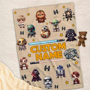 Personalized Name Baby Star Wars Blanket, Star Wars Characters Blanket, Custom Baby Name Blanket, Birthday Gift, Disney Star Wars Blanket
