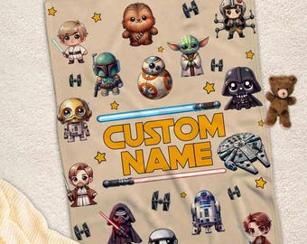Personalized Name Baby Star Wars Blanket, Star Wars Characters Blanket, Custom Baby Name Blanket, Birthday Gift, Disney Star Wars Blanket