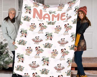 Christmas Mickey And Minnie Blanket, Personalized Name Christmas Disney Blanket, Minnie Mouse Blanket, Christmas Mickey Blanket