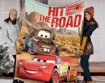 Lightning McQueen & Tow Matter Blanket, The Hit Road Blanket, Disney Cars Blanket, Cars Movie Characters Blanket, Gift For Boy