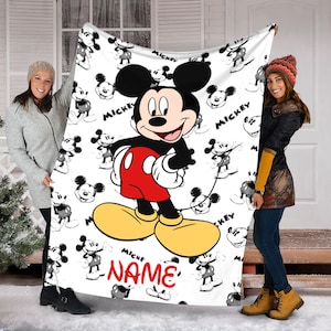 Personalized Name Disney Mickey Blanket , Cute Mickey Fleece Mink Sherpa Blanket, Magic Kingdom Blanket, Custom Name Blanket
