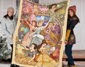 Personalized Name Disney Princess Characters Blanket, Vintage Princess Blanket, Princess Squad Blanket, Birthday Gifts,Magic Kingdom Blanket