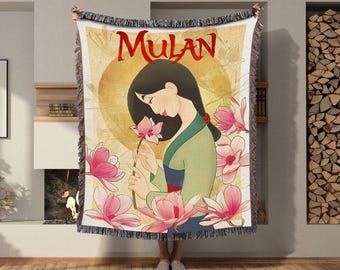 Princess Mulan Woven Blanket, Disney Mulan Blanket, Mulan Tapestry, Disney Woven Blanket, Disney Sofa Throw